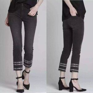 DRIFTWOOD Colette Straight Crop Jean Snake Print Dark Wash Raw Hem Size 28